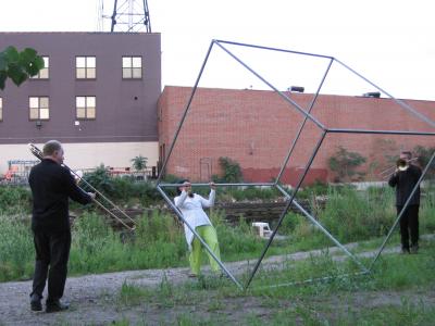 "Sundown" performance at IPR. LtoR Curtis Hasselbring, Yoshiko Chuma, Steve Swel